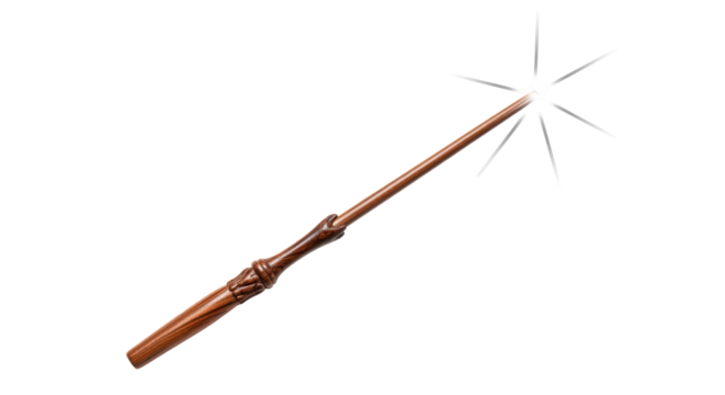 Isolated magical wizard's wand with shining light on tip, fantasy weapon for sorcery casting