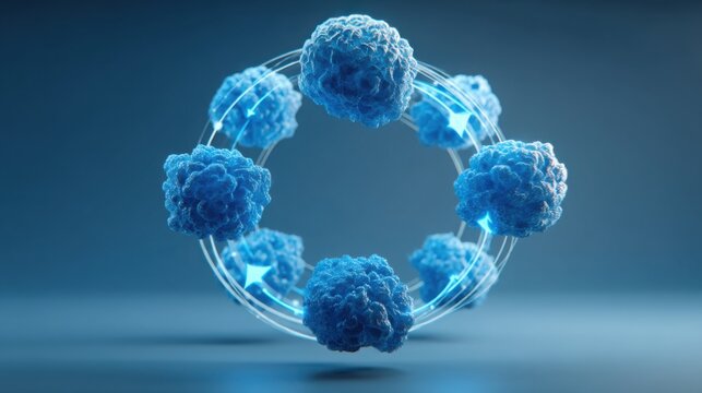Detailed visualization of a blue molecule representing technology-based capital in fintech cycle concept