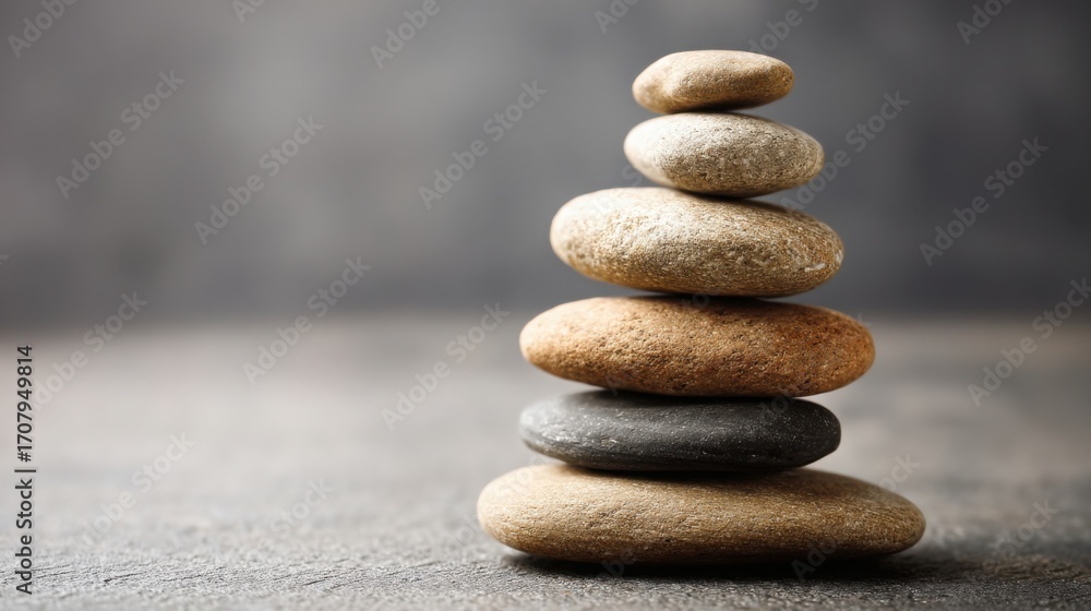 Poster stack of rocks symbolizing stability and balance in nature representing logic-driven income equaliza