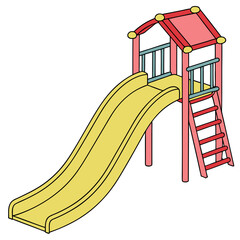 Colorful playground slide with ladder and platform for children's outdoor activities and recreational fun in a park setting