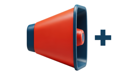 Isolated orange and blue megaphone for amplifying sound to audiences or sports fans