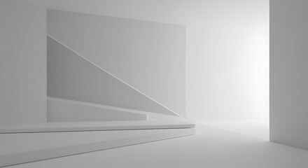 Obraz premium Abstract Minimalist White Architectural Space with Geometric Shapes and Soft Lighting Interior Design Concept for Modern Art and Design