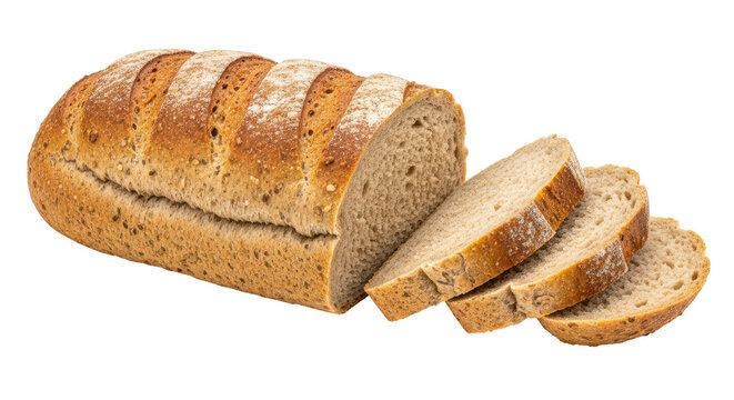 Isolated loaf of multigrain bread with three slices, bakery food, wholesome nutrition