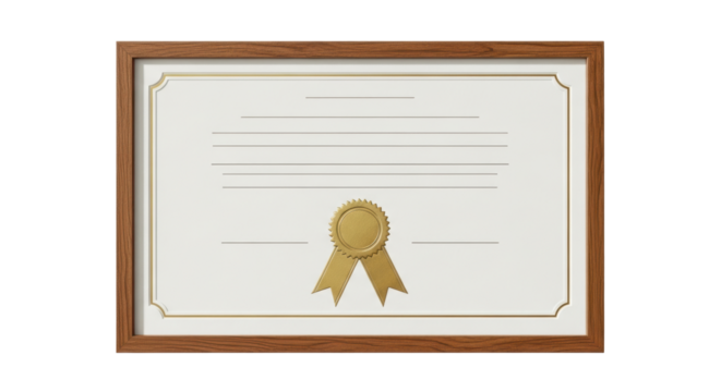 Isolated Brown-Framed Certificate with Gold Seal Embellishment Awarding a Special Achievement