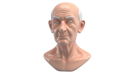 A sculpted bust of an old man reflecting a life of wisdom and quiet contemplation in subtle on transparent background
