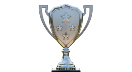 Isolated trophy with a shield shape and stars for winning an achievement, competition
