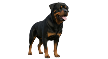 Isolated full-body Rottweiler standing outdoors, athletic and strong canine, dog breed with cropped tail