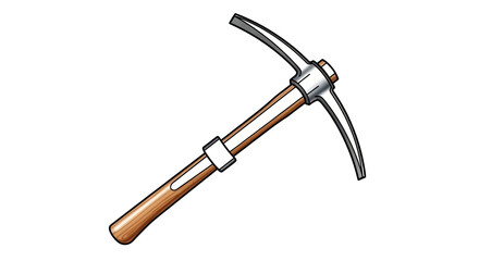 Isolated miner's pickaxe, mining tool with wooden handle, heavy metal head, demolition equipment