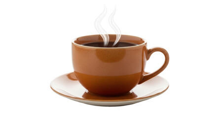 Isolated Coffee Cup on Saucer with Steam rising on Clean Background, Hot Drink Beverage
