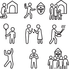 Collection of simple line drawings depicting various human actions and social interactions