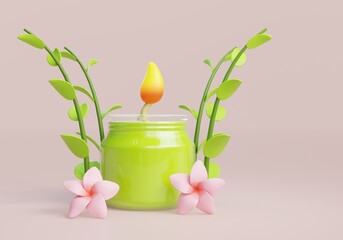 Aromatic candle 3d illustration banner with background