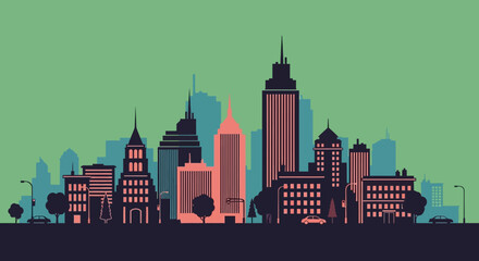 Fototapeta premium Stylized vector illustration of a modern city skyline.