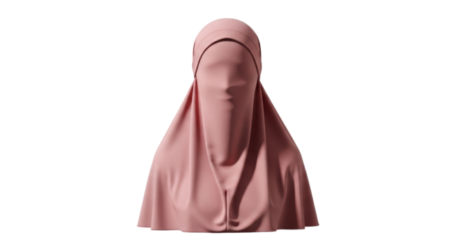 Isolated Islamic women's prayer garment with full face covering against blank space