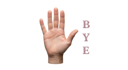 Isolated human hand signaling good bye, expressing farewell, ending relationship with gesture
