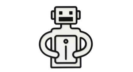 Isolated robot icon holds a tablet, future automation, technology, innovation, ai concepts