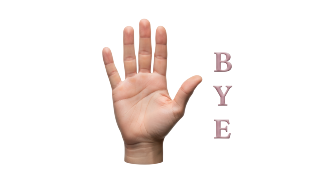 Isolated human hand signaling good bye, expressing farewell, ending relationship with gesture
