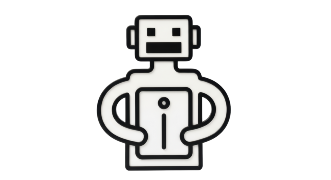 Isolated robot icon holds a tablet, future automation, technology, innovation, ai concepts