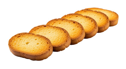 Isolated bruschetta slices arrangement, delicious toasted bread snacks, appetizers, croutons