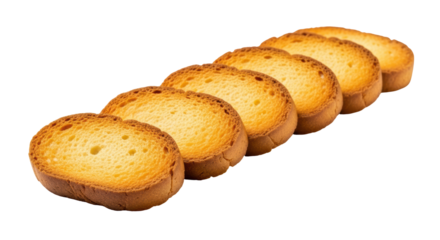 Isolated bruschetta slices arrangement, delicious toasted bread snacks, appetizers, croutons