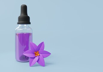 Essential oil 3d illustration banner with blue background