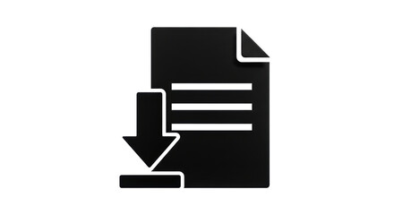 Isolated document download button file data symbol, paper sheet with lines and arrow