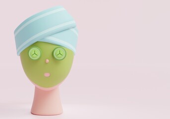 face mask 3d illustration banner with soft pink background