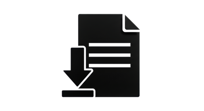 Isolated document download button file data symbol, paper sheet with lines and arrow