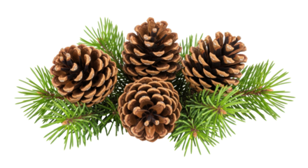 Isolated evergreen sprigs with pine cones, festive decoration for holiday, seasonal art