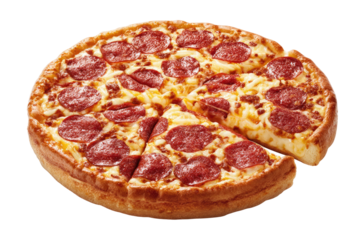 Round pizza with pepperoni slices and cheese