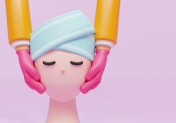 face treatment 3d illustration banner with pink background