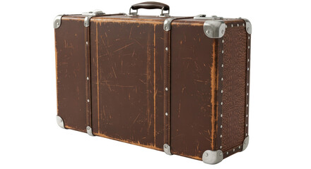 Isolated Vintage Brown Suitcase Luggage Old Case with Metal Trim Travel Trip on Vacation