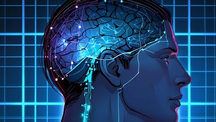 Futuristic Digital Illustration of Human Brain with Neural Network
