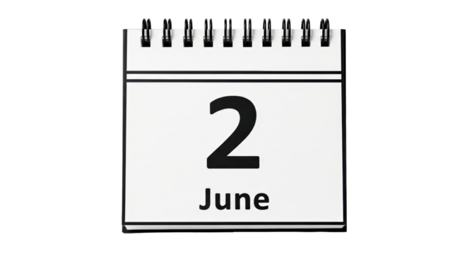 Isolated flip calendar showing June 2nd date, time management, day, schedule, reminder - Powered by Adobe