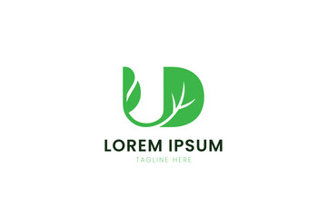 Fototapeta premium Modern green leaf shaped letter u logo design for branding and identity