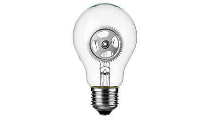 Isolated conceptual image of a light bulb with gear inside, innovation and idea concept
