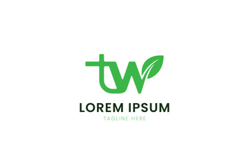 Minimalist green tw logo with leaf element and lorem ipsum placeholder text