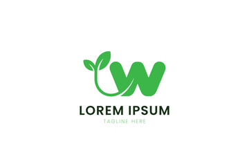 Minimalist green letter w logo with leaf accents for organic businesses