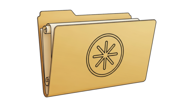 Isolated folder with circular flower symbol, file tab for saving personal document data