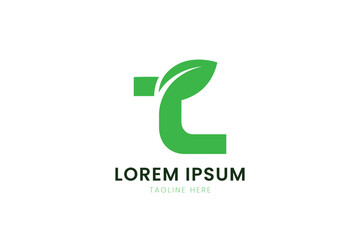 Modern minimalist green logo design featuring leaf element and bold letter t