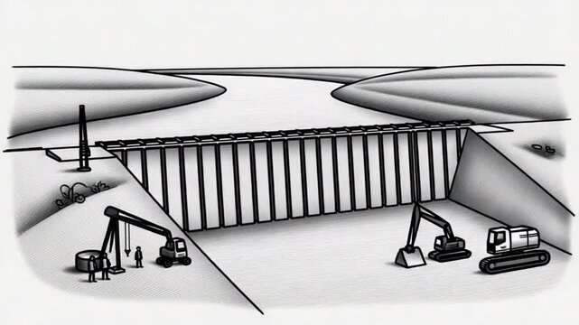 Dam construction illustration