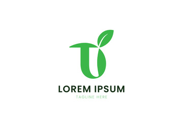 Fototapeta premium Minimalist green letter u logo with leaf accent for eco-friendly businesses and branding