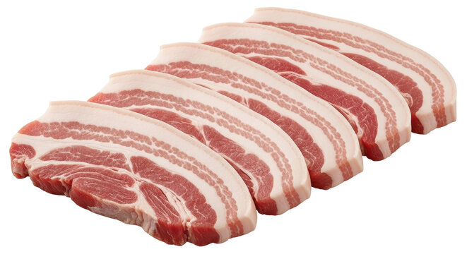 Isolated pork belly slices, streaky bacon meat, raw pork belly, fresh pork cuts, gourmet food