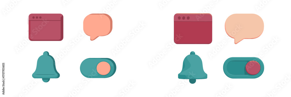 Fototapete modern user interface elements set with browser windows, speech bubbles, notification bells, and tog