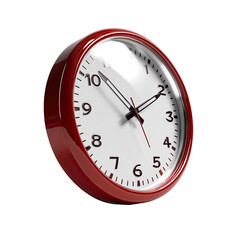 Red circular wall clock with white face and visible hands