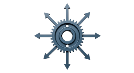 Isolated mechanical device with gears and direction arrows for industrial concept design