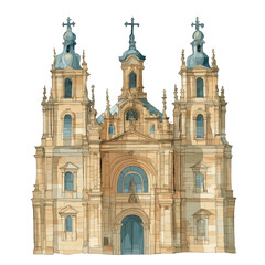 Fototapeta premium Cathedral of Santiago de Compostela. Cathedral of Santiago de Compostela watercolor vector illustration