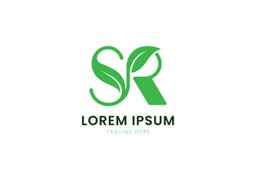 Minimalist green sr logo with leaf elements and placeholder text branding
