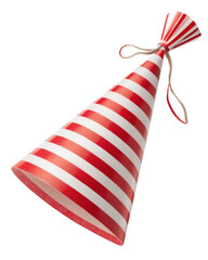 Obraz premium Festive party hat with red and white stripes, perfect for celebrations and gatherings, adding cheerful touch to any event