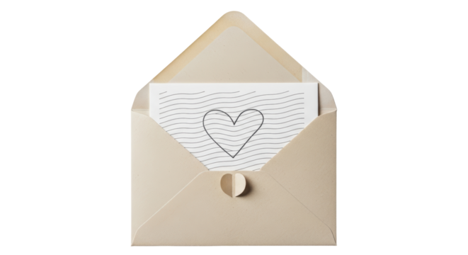 Isolated love letter in envelope with heart on card, romantic mail, valentine's day greeting