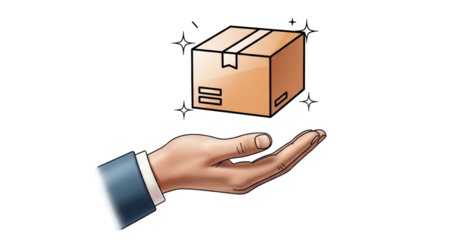 Isolated cardboard box floating over open hand, shipping and delivery service concept, gift